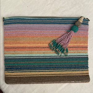 Anthropologie Colorful Beaded Flat Pouch with Tassel